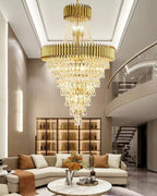 Extra Large Modern Spiral Multi-Layer Crystal Chandelier with Gold or Black Finish, High-Quality Materials for