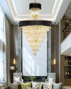 Extra Large Modern Spiral Multi-Layer Crystal Chandelier with Gold or Black Finish, High-Quality Materials for