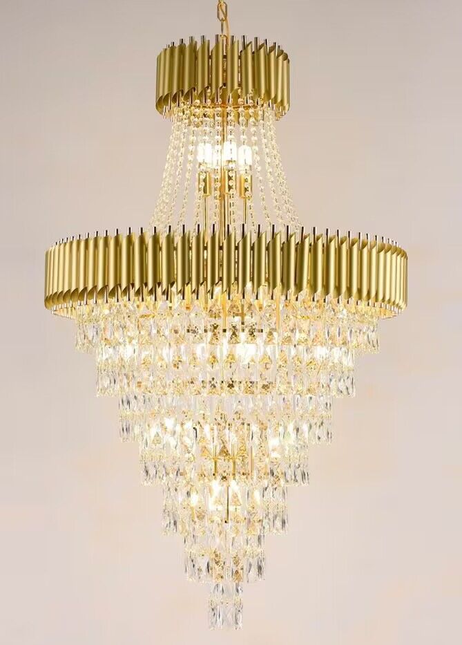 Extra Large Modern Spiral Multi-Layer Crystal Chandelier with Gold or Black Finish, High-Quality Materials for