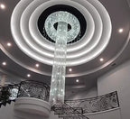 Extra Large Round Silver Flush Mount Luxury K9 Crystal Waterfall Chandelier for High-Ceiling Living Room