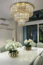 Extra Large Gold Flush Mount Crystal Light Round 3-Layers Decorative Living Room / dining Room Light