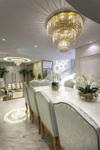 Extra Large Gold Flush Mount Crystal Light Round 3-Layers Decorative Living Room / dining Room Light