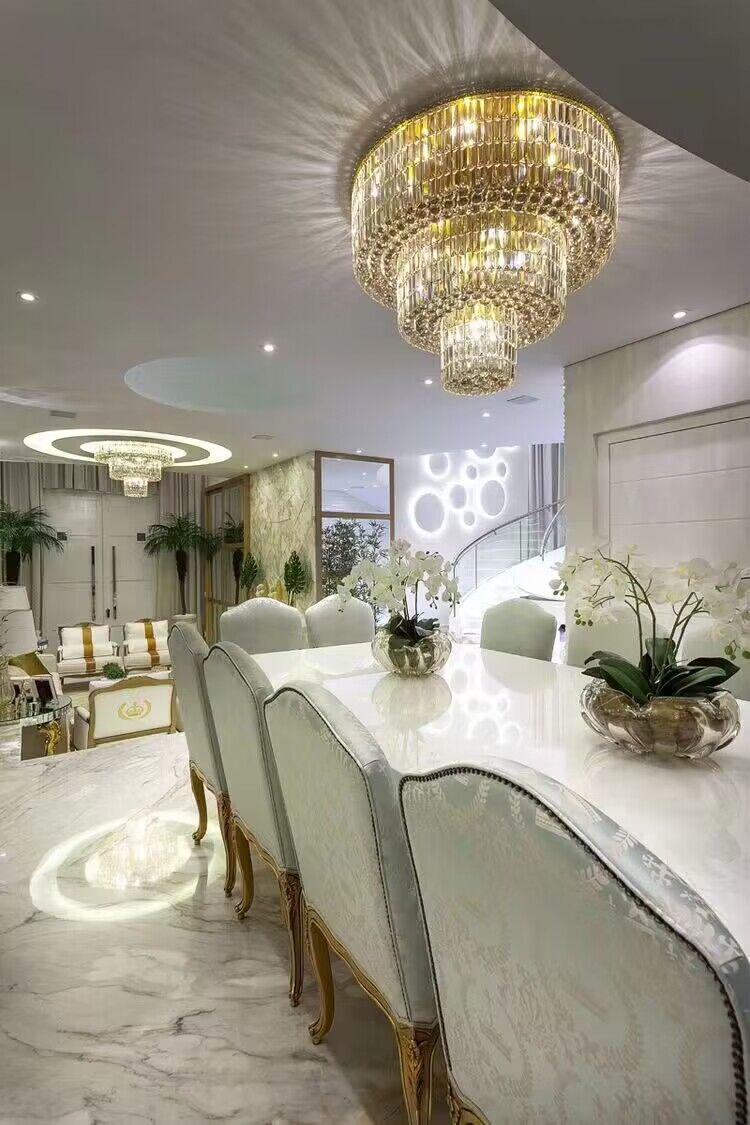 Extra Large Gold Flush Mount Crystal Light Round 3-Layers Decorative Living Room / dining Room Light