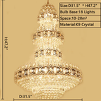 Oversized Luxury Multi-Layers Gold Crystal Chandelier for High-Ceiling Living Room / foyer