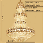 Oversized Luxury Multi-Layers Gold Crystal Chandelier for High-Ceiling Living Room / foyer