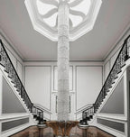 Oversized Silver Crystal Long Ceiling Chandelier Art Designer Column Waterfall Decorative