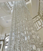Oversized Silver Crystal Long Ceiling Chandelier Art Designer Column Waterfall Decorative