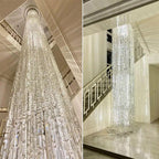 Oversized Silver Crystal Long Ceiling Chandelier Art Designer Column Waterfall Decorative