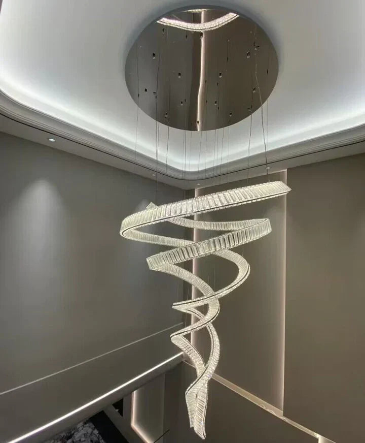 Designer Foyer Living Room Ceiling Light Stylish Spiral Crystal Chandelier for Hotel Entrance