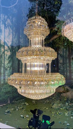 Golden Era Oversized 3-Tiered Art Empire Crystal Chandelier Traditional Luxury Foyer / hallway Ceiling Light