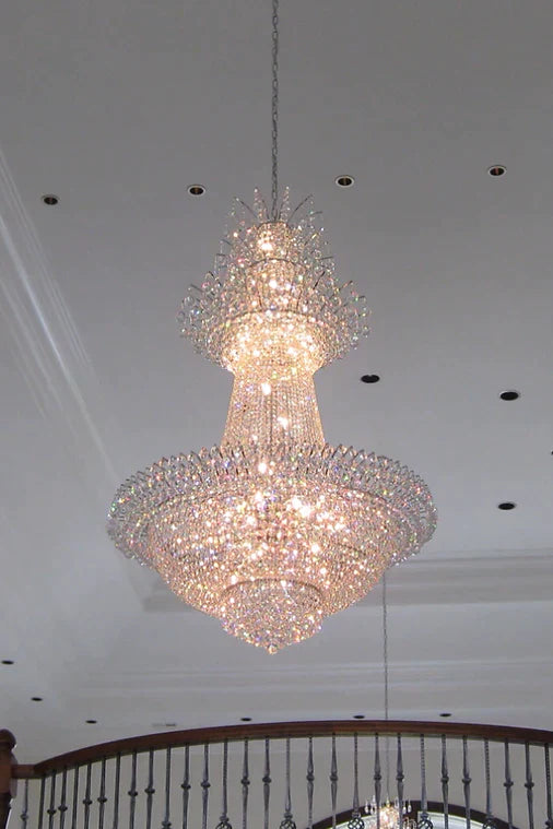 Empire Extra Large French Classic Multi-Tiered Crystal Chandelier with Metal Finish and Lotus-Shaped Design