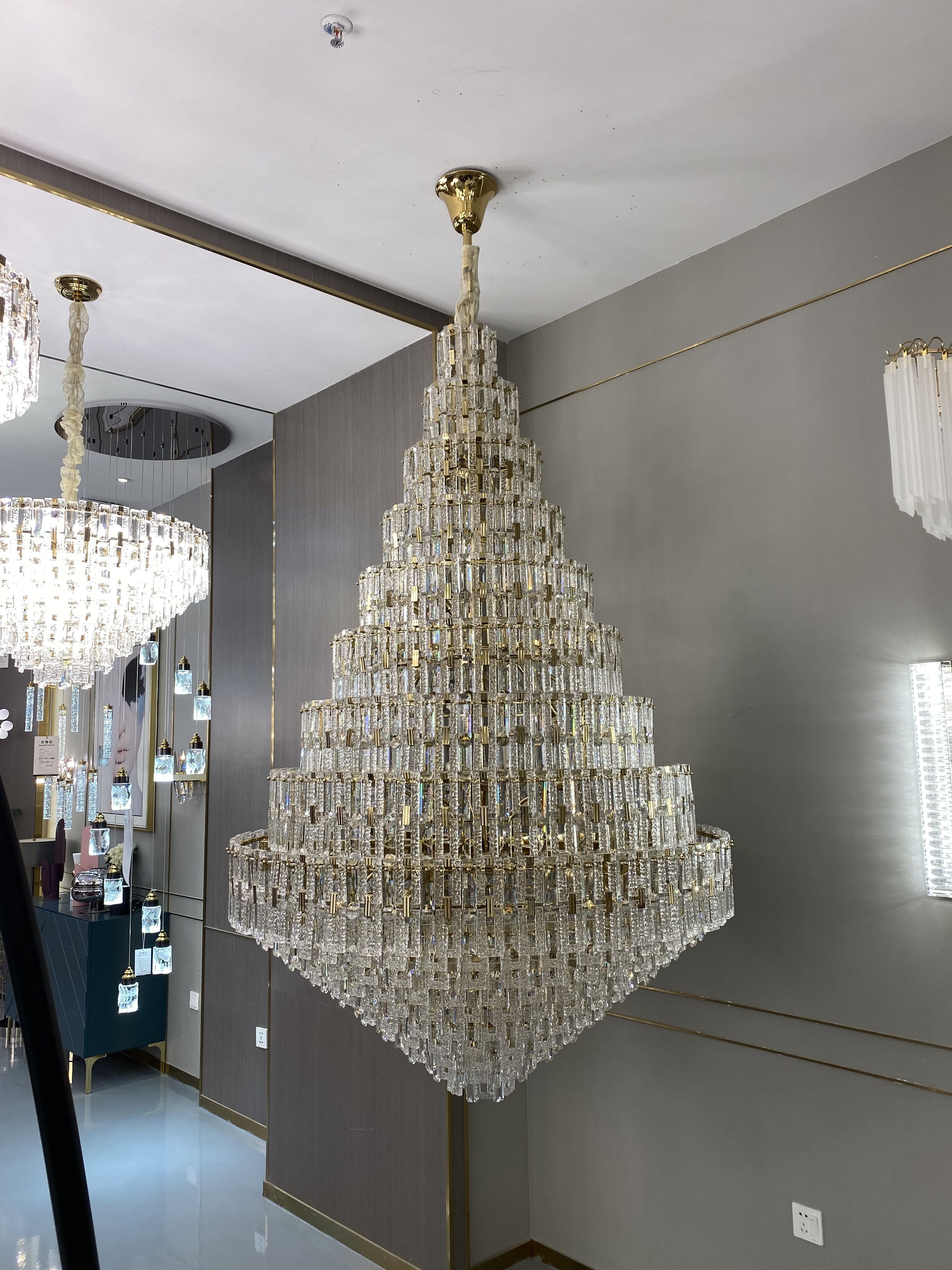 Oversized Multi-Layers Honeycomb Luxury Crystal Chandelier in Gold Finish for Big