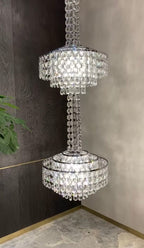 Modern French Elegant Oversized 3-Tiered Silver Seashells Long Crystal Chandelier for Staircase