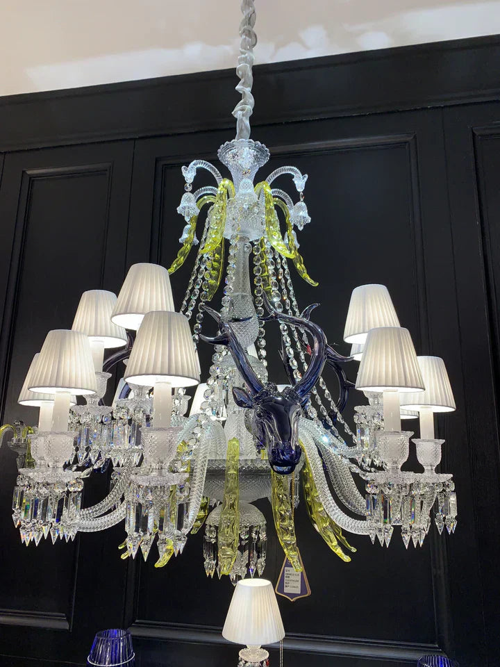Maria Classic Colorful Candle Branch Blue Deer Crystal Chandelier for Living Room / dining Room