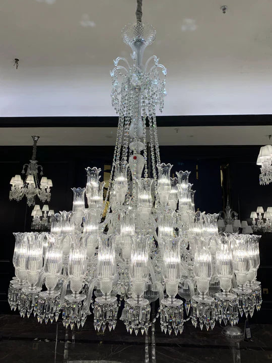 Multi Layer Chrome Crystal Chandelier in French Style with Romantic Branch Flowers for Grand Hallway and