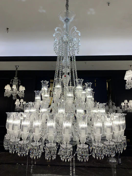 Multi Layer Chrome Crystal Chandelier in French Style with Romantic Branch Flowers for Grand Hallway and