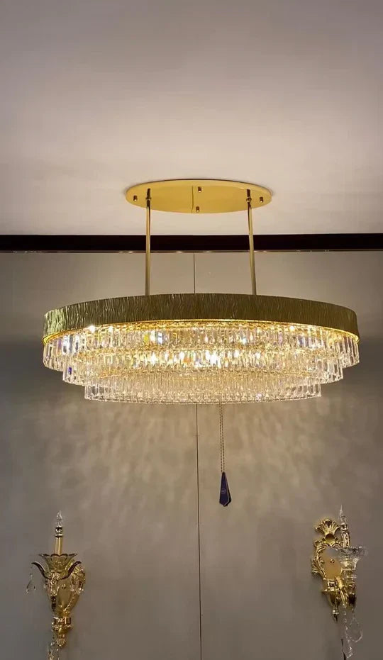New Modern Gold Round / oval Light Luxury Ceiling Crystal Chandelier Set for Living Room / dining Room