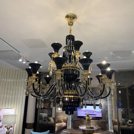 Maria Classic Branch Crystal Chandelier with Candle Design in Black and Gold