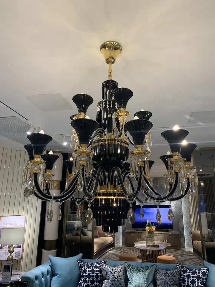 Maria Classic Branch Crystal Chandelier with Candle Design in Black and Gold