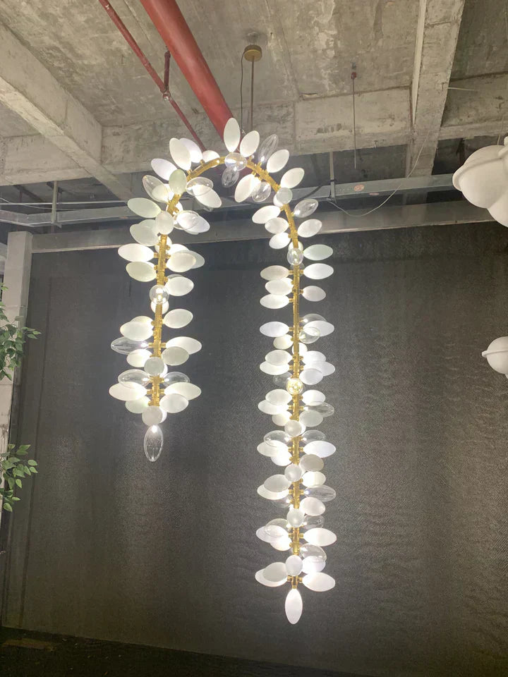 Nordic Art Long Magnolia Alba Glass Ceiling Chandelier for Staircase / hallway / entryway Light