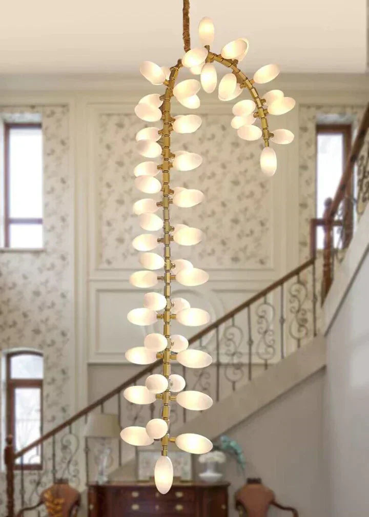 Nordic Art Long Magnolia Alba Glass Ceiling Chandelier for Staircase / hallway / entryway Light