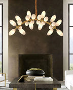 Nordic Art Long Magnolia Alba Glass Ceiling Chandelier for Staircase / hallway / entryway Light