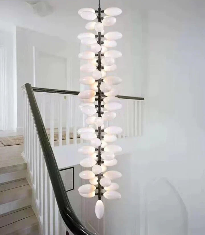 Nordic Art Long Magnolia Alba Glass Ceiling Chandelier for Staircase / hallway / entryway Light