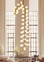 Nordic Art Long Magnolia Alba Glass Ceiling Chandelier for Staircase / hallway / entryway Light