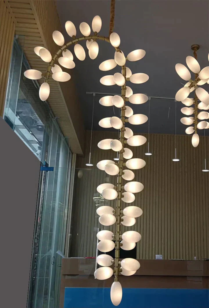 Nordic Art Long Magnolia Alba Glass Ceiling Chandelier for Staircase / hallway / entryway Light