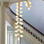 Nordic Art Long Magnolia Alba Glass Ceiling Chandelier for Staircase / hallway / entryway Light
