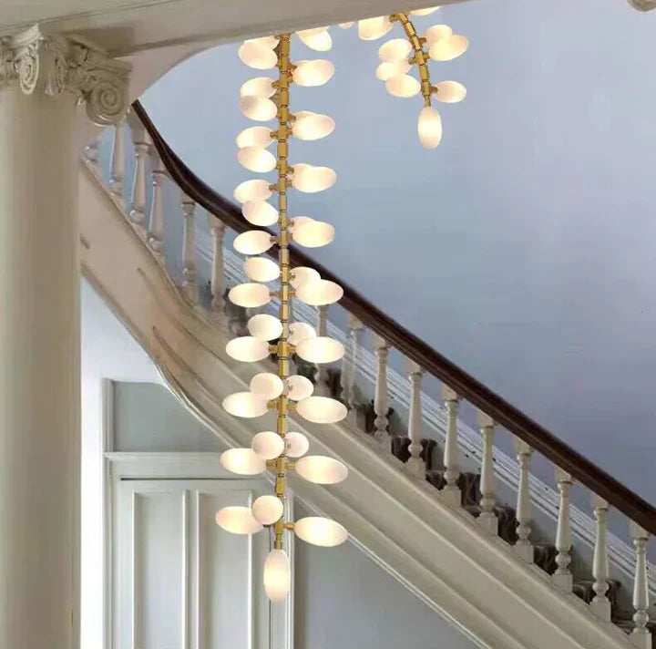 Nordic Art Long Magnolia Alba Glass Ceiling Chandelier for Staircase / hallway / entryway Light