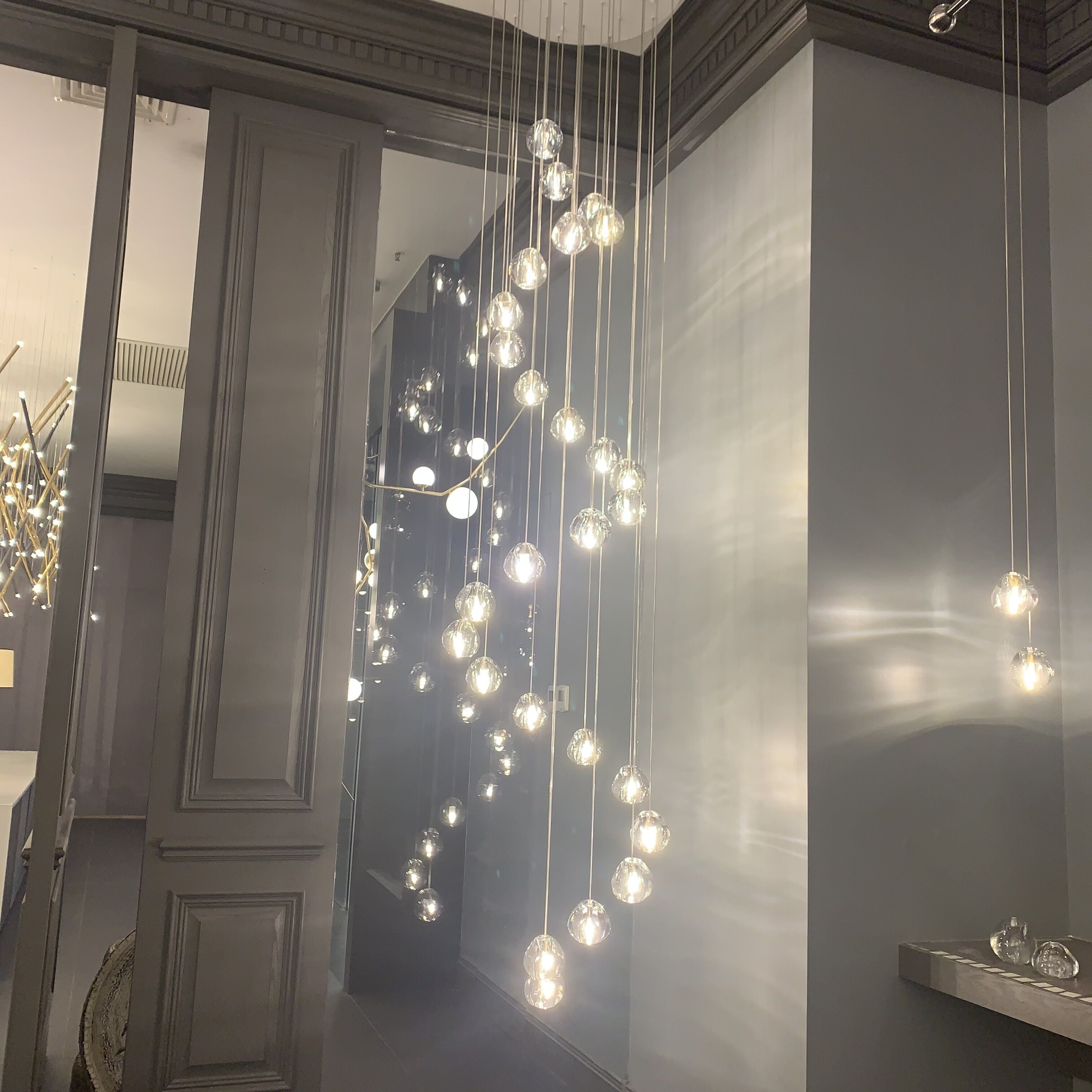 American Cascade Spiral Cherry Crystal Air Bubbles Pendant Chandelier for Staircase
