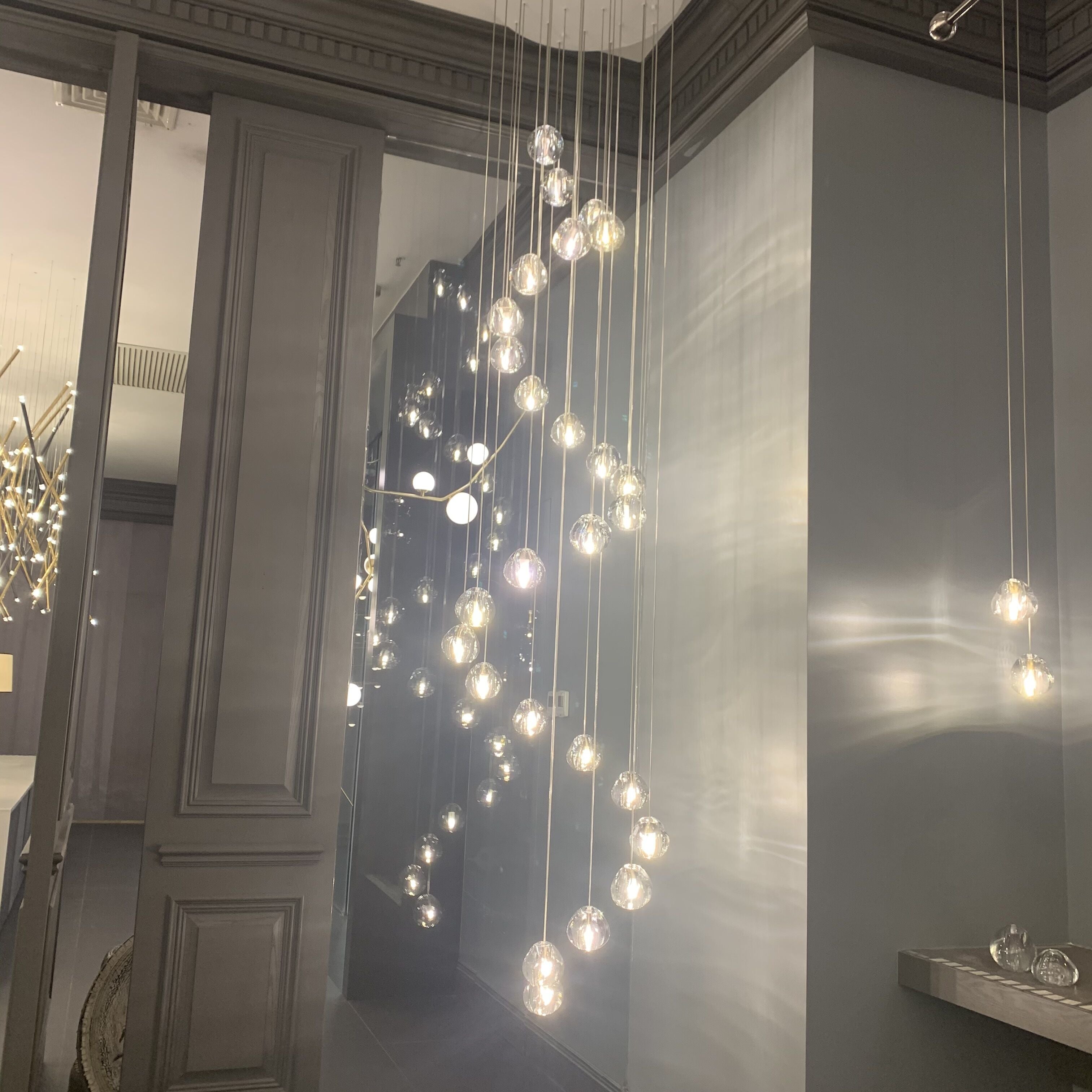 American Cascade Spiral Cherry Crystal Air Bubbles Pendant Chandelier for Staircase