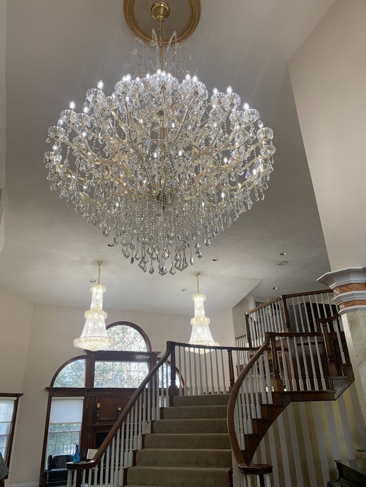 Oversized European Chrome Classic Candle Branch Crystal Chandelier for 2-Story / duplex Buildings