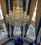 Oversized Luxury Traditional Gold / chrome Candle Branch Crystal Chandelier for 2-Story / duplex Buildings