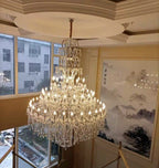 Oversized Luxury Traditional Gold / chrome Candle Branch Crystal Chandelier for 2-Story / duplex Buildings