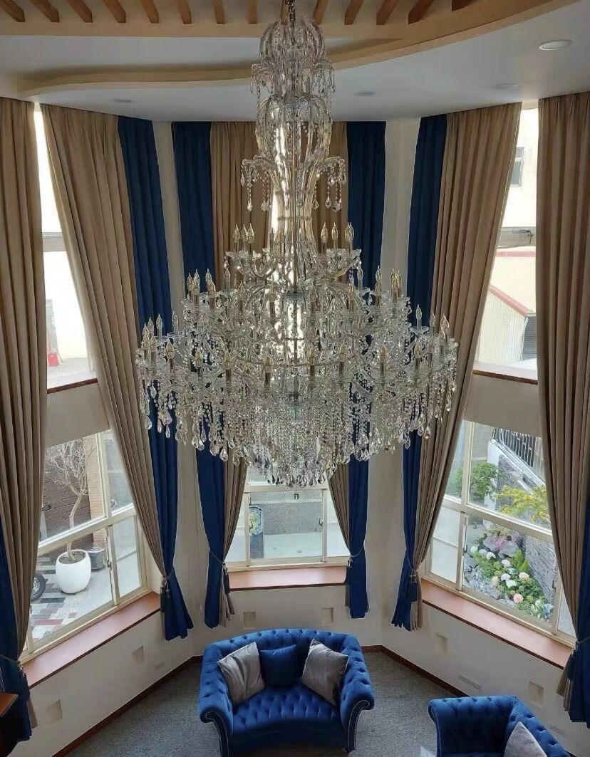 Oversized Luxury Traditional Gold / chrome Candle Branch Crystal Chandelier for 2-Story / duplex Buildings