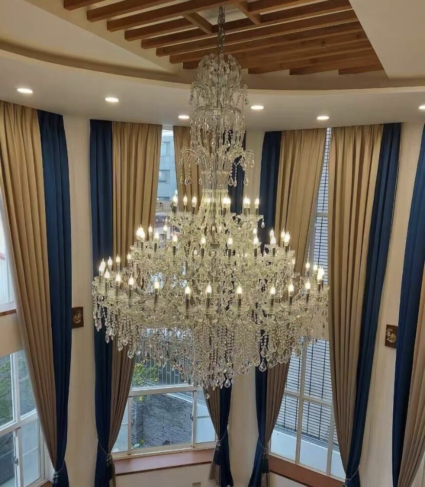 Oversized Luxury Traditional Gold / chrome Candle Branch Crystal Chandelier for 2-Story / duplex Buildings