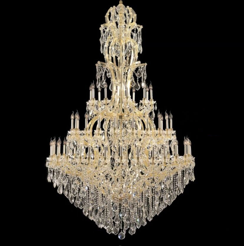 Oversized Luxury Traditional Gold / chrome Candle Branch Crystal Chandelier for 2-Story / duplex Buildings
