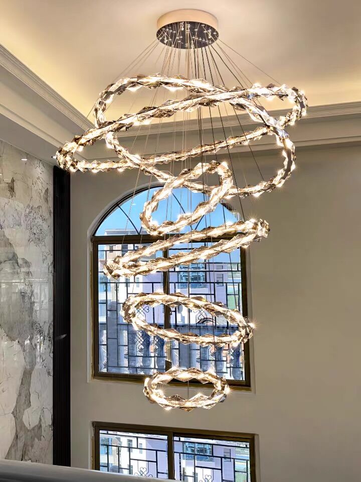Oversized Multi-Tiered Rings Crystal Chandelier Modern Clear and Grey Crystal Ceiling Light