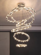 Oversized Multi-Tiered Rings Crystal Chandelier Modern Clear and Grey Crystal Ceiling Light
