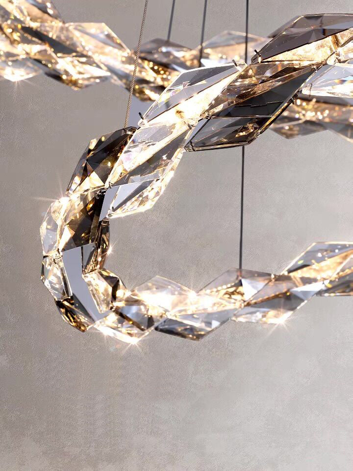 Oversized Multi-Tiered Rings Crystal Chandelier Modern Clear and Grey Crystal Ceiling Light