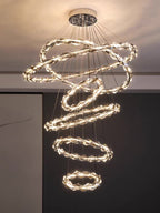 Oversized Multi-Tiered Rings Crystal Chandelier Modern Clear and Grey Crystal Ceiling Light