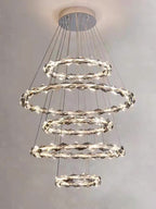 Oversized Multi-Tiered Rings Crystal Chandelier Modern Clear and Grey Crystal Ceiling Light