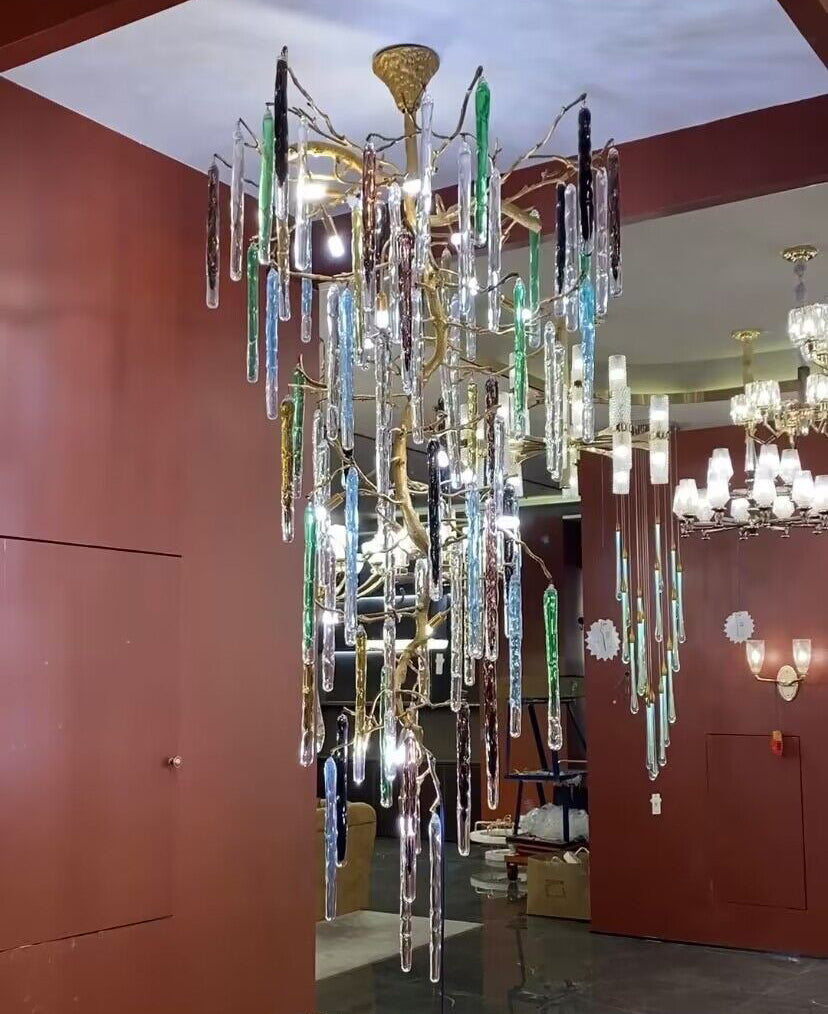 Verdant Crystal Colored Branch Column Chandelier