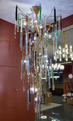 Verdant Crystal Colored Branch Column Chandelier