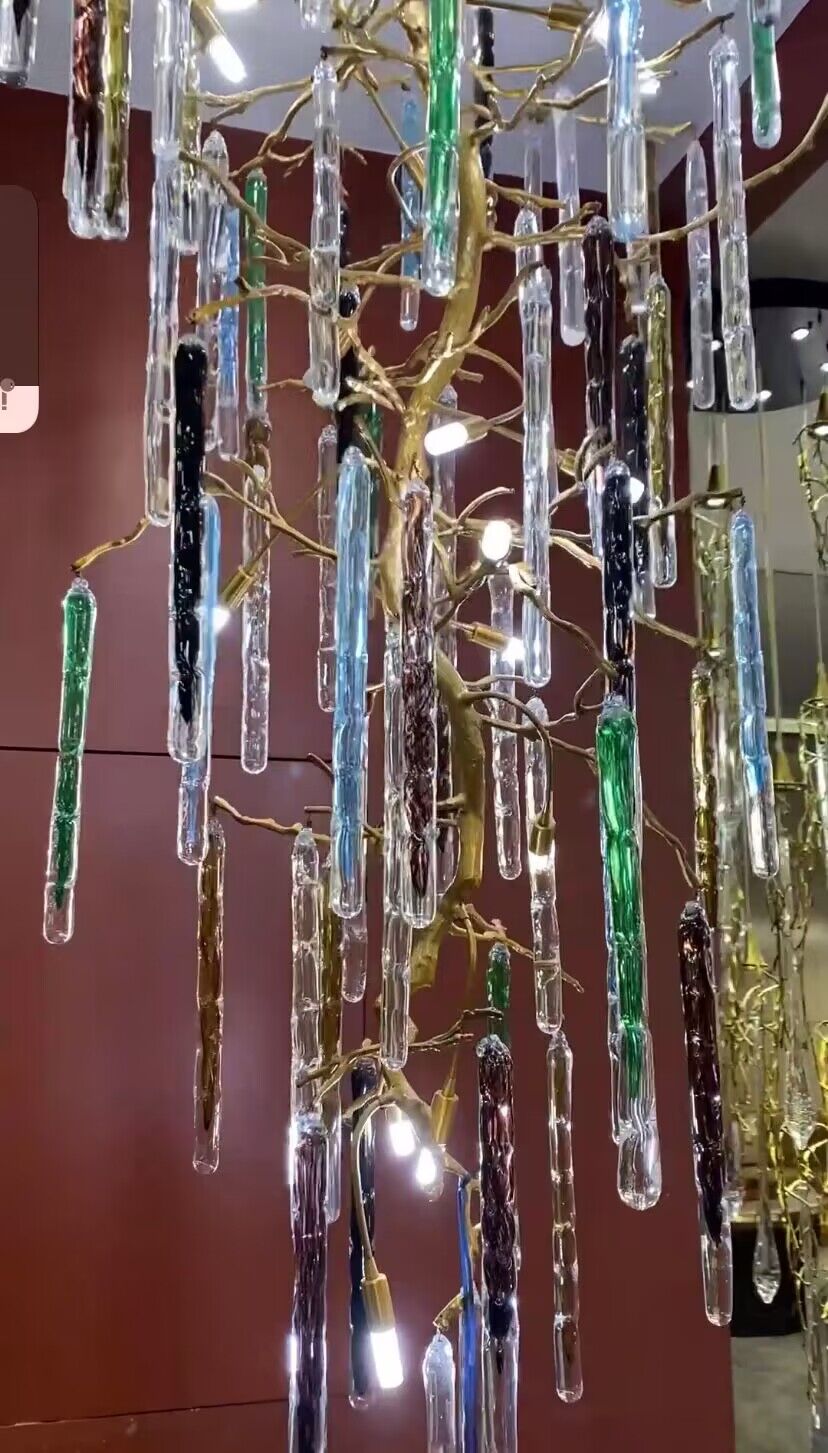 Verdant Crystal Colored Branch Column Chandelier