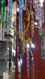 Verdant Crystal Colored Branch Column Chandelier