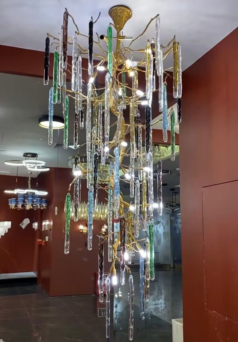 Verdant Crystal Colored Branch Column Chandelier