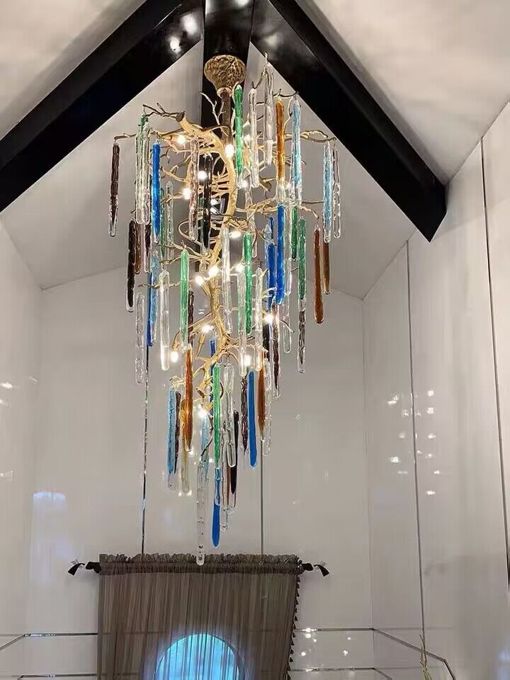 Verdant Crystal Colored Branch Column Chandelier